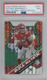Patrick Mahomes II from the 2020 Panini Mosaic set featuring a Green Mosaic parallel graded by PSA and given an overall grade of 9.