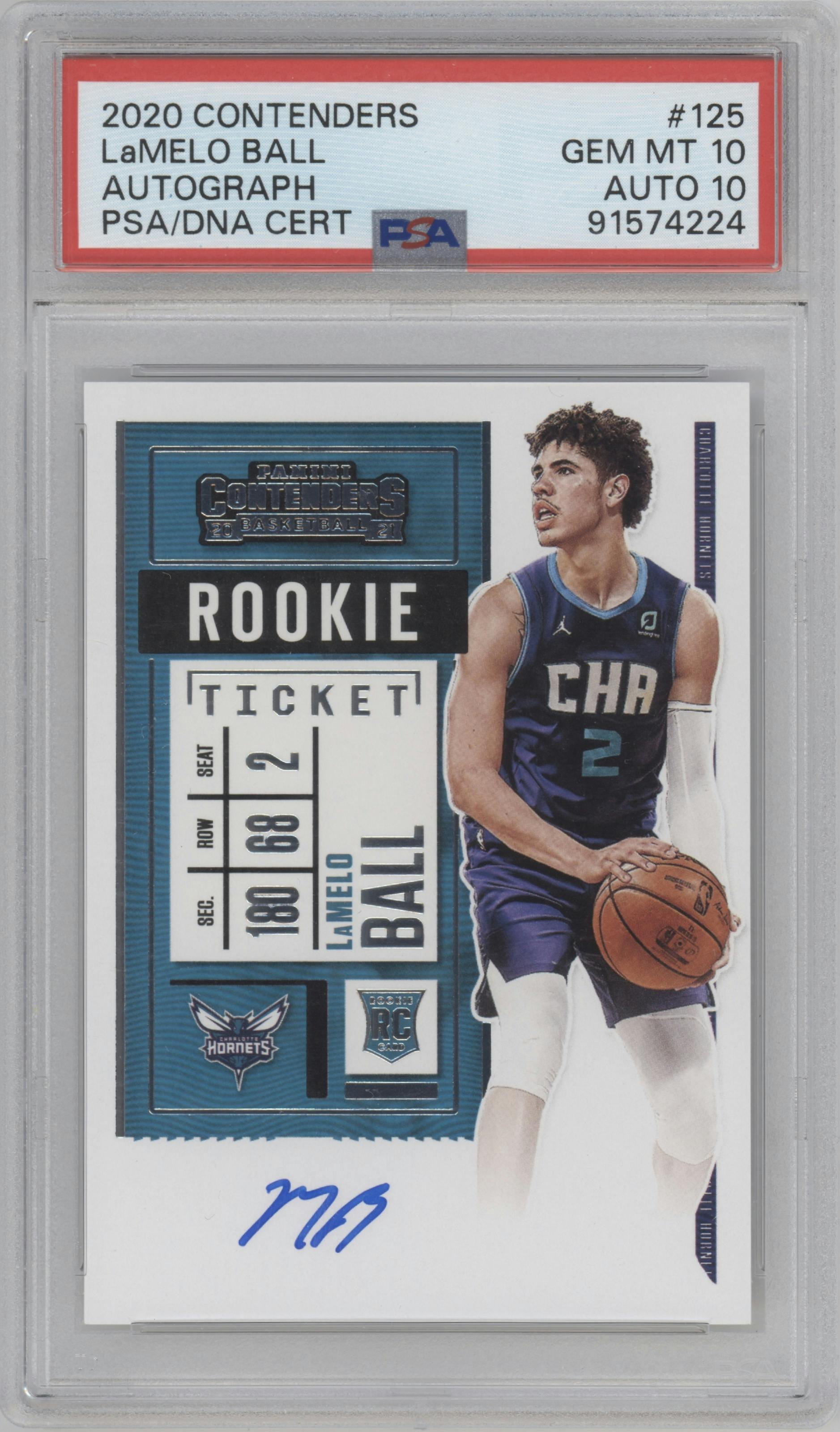 LaMelo Ball from the 2020-21 Panini Contenders set graded by PSA and given an overall grade of 10.