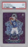 Keon Coleman  from the 2024 Panini Mosaic set featuring a No Huddle Purple parallel graded by PSA and given an overall grade of 9.
