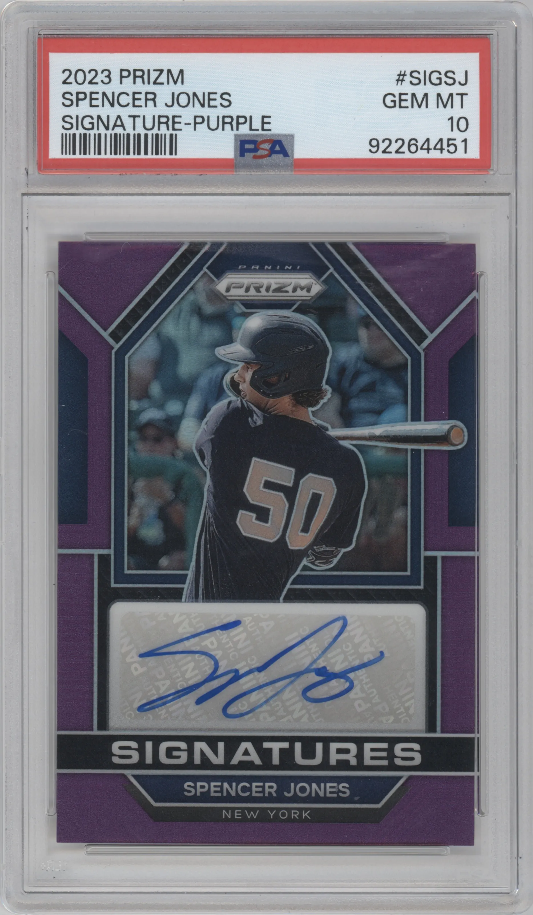2023 Panini Prizm Sig. Spencer Jones Purple Prizm #SIG-SJ PSA 10