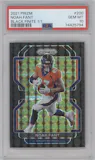 Noah Fant from the 2021 Panini Prizm set featuring a Black Finite Prizm parallel graded by PSA and given an overall grade of 10.
