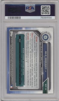 Julio Rodriguez from the 2019 Bowman  set graded by PSA and given an overall grade of 10.