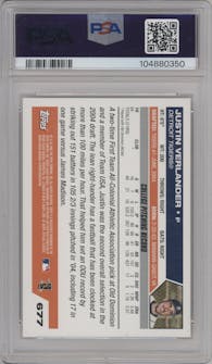 Justin Verlander  from the 2005 Topps set graded by PSA and given an overall grade of 10.