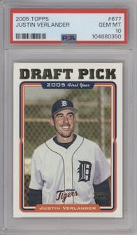Justin Verlander  from the 2005 Topps set graded by PSA and given an overall grade of 10.