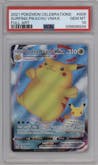 Surfing Pikachu VMAX from the 2021 Pokemon SWSH set graded by PSA and given an overall grade of 10.