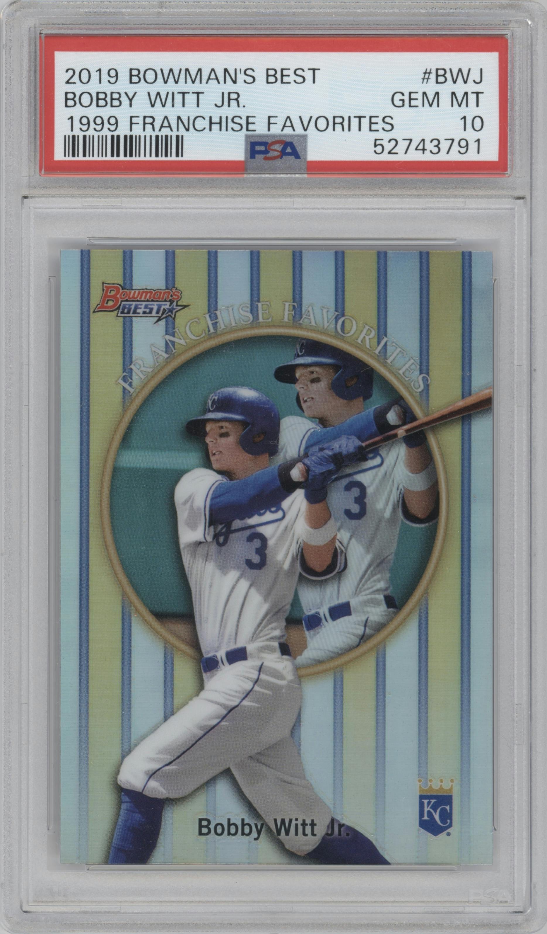 Bobby Witt Jr. from the 2019 Bowman’s Best set graded by PSA and given an overall grade of 10.