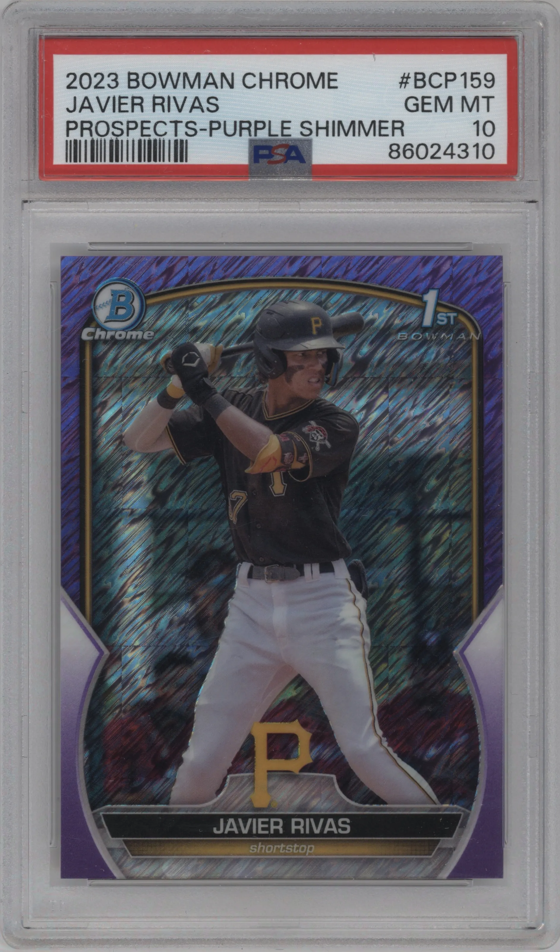 2023 Bowman Chrome Prospect Javier Rivas Purple Shimmer Refractor PSA 10
