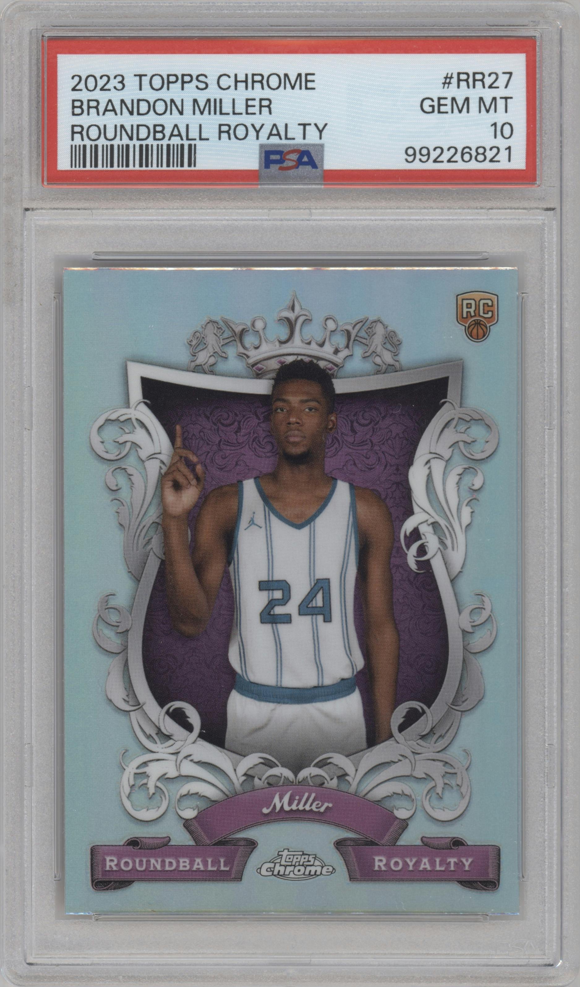 Brandon Miller from the 2023-24 Topps Chrome set graded by PSA and given an overall grade of 10.