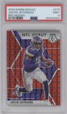 Justin Jefferson from the 2020 Panini Mosaic set featuring a Red Mosaic parallel graded by PSA and given an overall grade of 9.