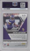 Justin Jefferson from the 2020 Panini Mosaic set featuring a Red Mosaic parallel graded by PSA and given an overall grade of 9.