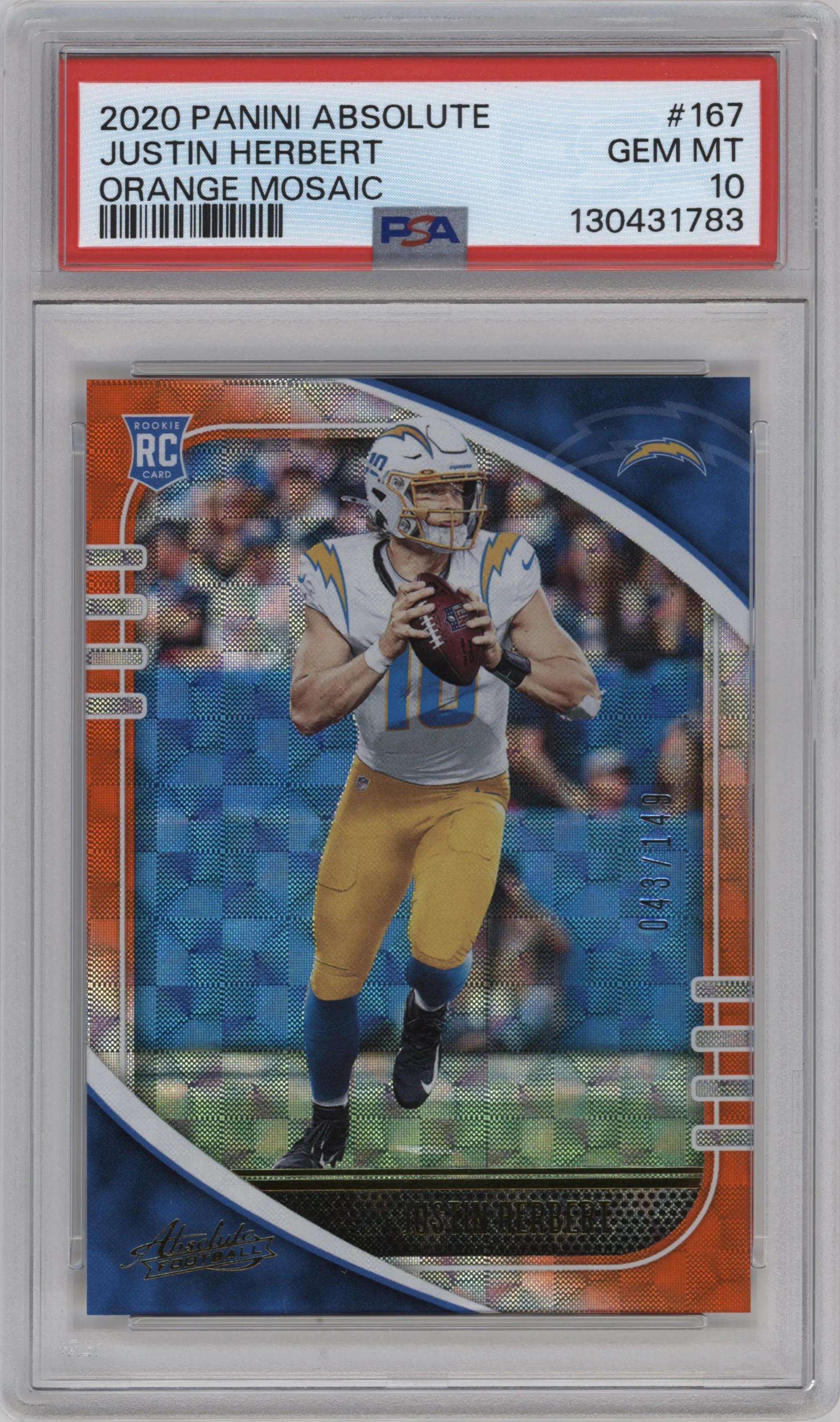 2020 Panini Absolute Justin Herbert Orange Mosaic #167 PSA 10