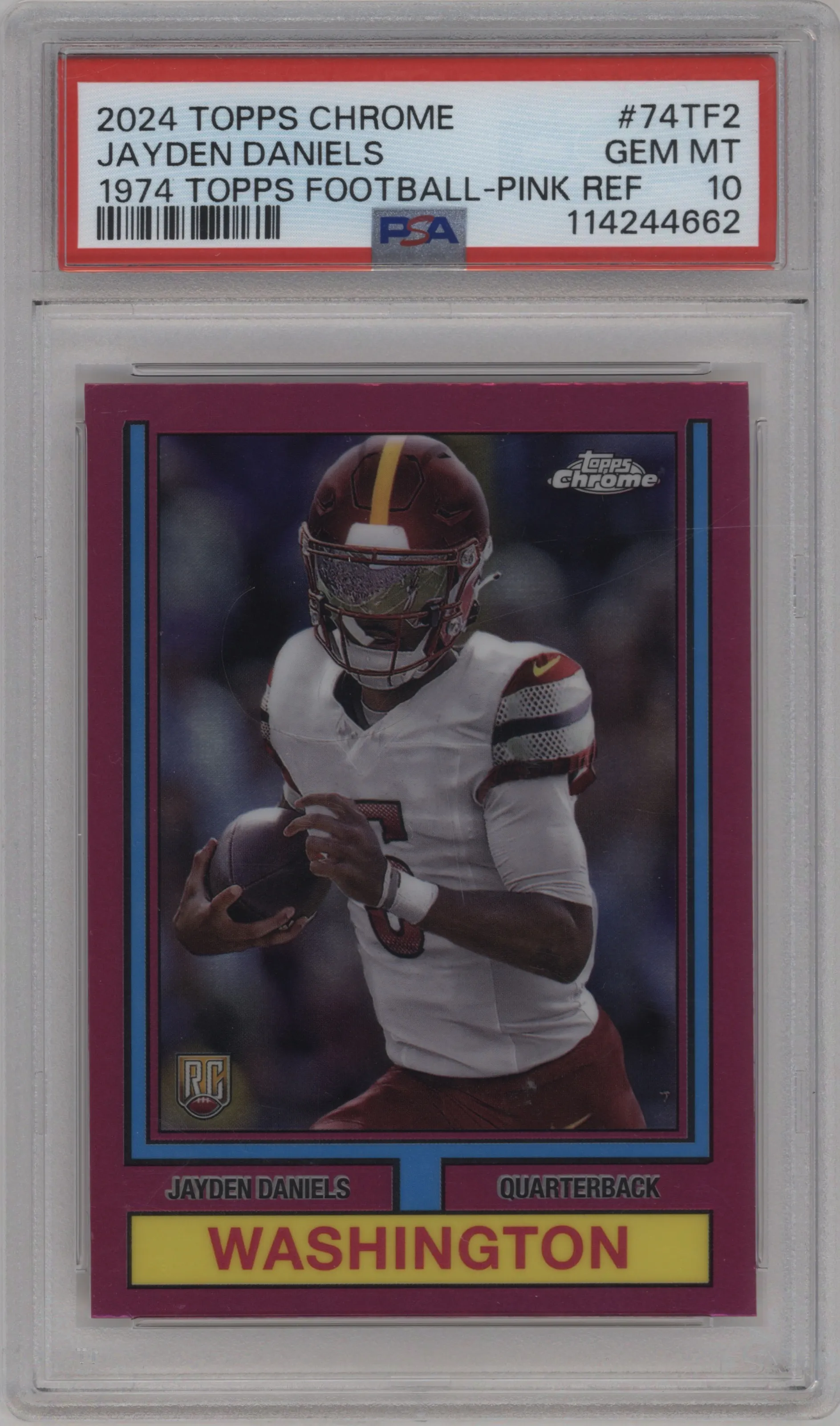 2024 Topps Chrome 1974 Jayden Daniels Pink Refractor PSA 10