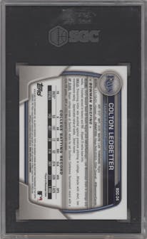 Colton Ledbetter from the 2023 Bowman Draft set featuring a Orange Refractor parallel graded by SGC and given an overall grade of 9.5.