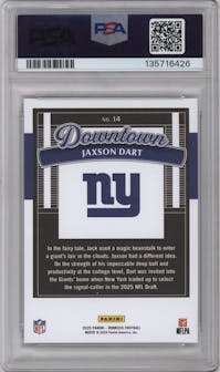Jaxson Dart from the 2025 Panini Donruss set graded by PSA and given an overall grade of 10.