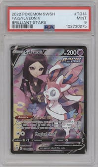 Sylveon V from the 2022 Pokemon SWSH set graded by PSA and given an overall grade of 9.