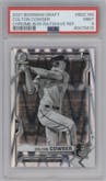 Colton Cowser from the 2021 Bowman Draft set featuring a Black & White RayWave Refractor parallel graded by PSA and given an overall grade of 9.