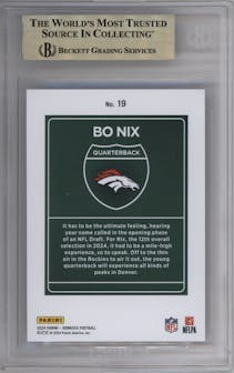 Bo Nix from the 2024 Donruss set graded by Beckett and given an overall grade of 9.5.