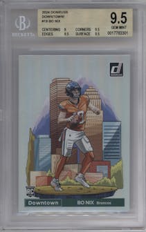 Bo Nix from the 2024 Donruss set graded by Beckett and given an overall grade of 9.5.