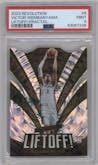 Victor Wembanyama from the 2023-24 Panini Revolution set featuring a Fractal parallel graded by PSA and given an overall grade of 9.