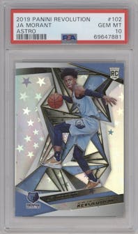 Ja Morant from the 2019-20 Panini Revolution set featuring a Astro parallel graded by PSA and given an overall grade of 10.