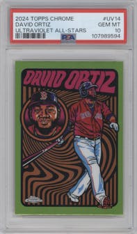 David Ortiz from the 2024 Topps Chrome set graded by PSA and given an overall grade of 10.