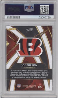 Joe Burrow from the 2019 Panini Select set graded by PSA and given an overall grade of 10.