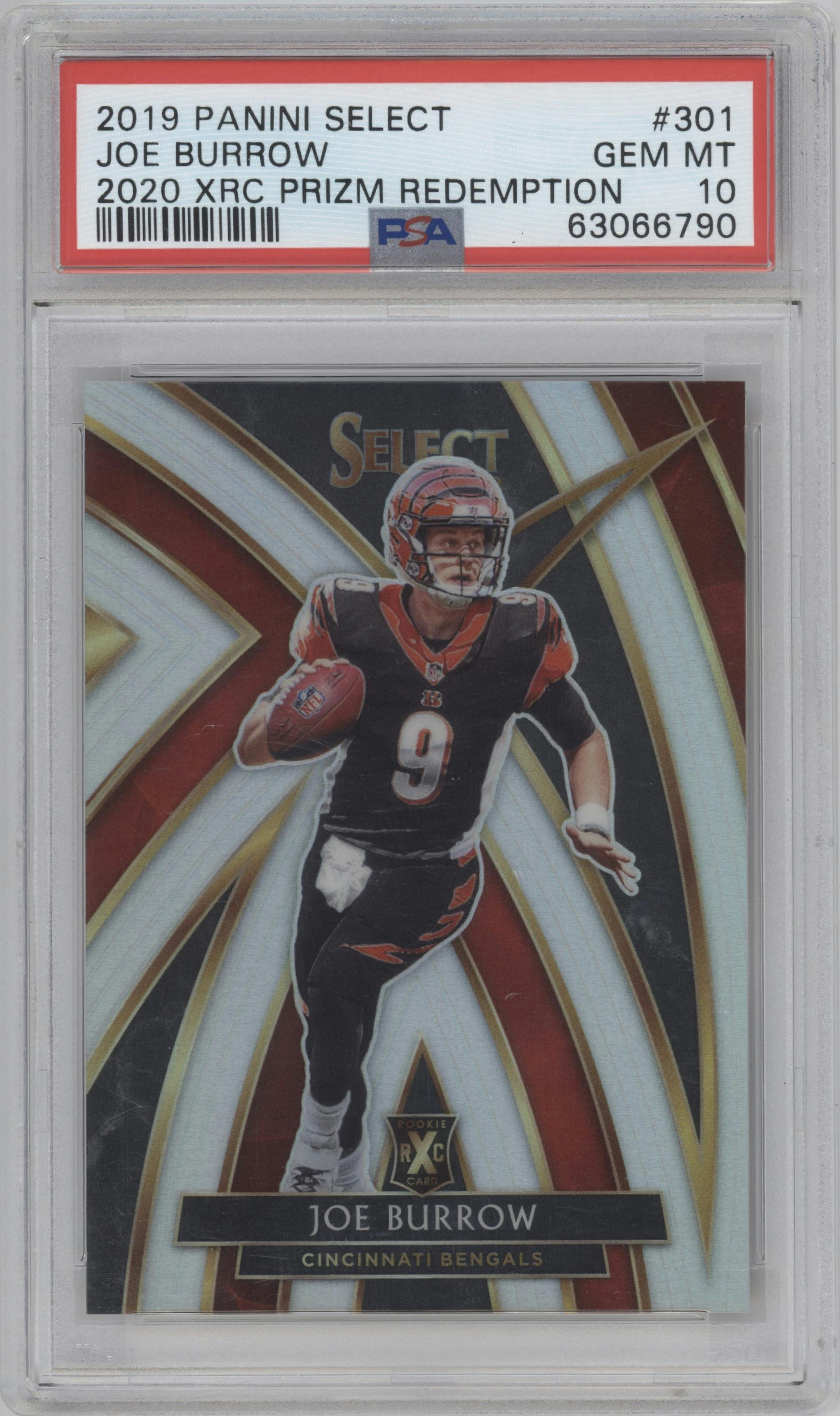 Joe Burrow from the 2019 Panini Select  set graded by PSA and given an overall grade of 10.