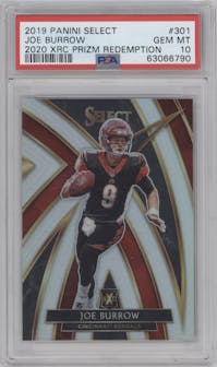Joe Burrow from the 2019 Panini Select set graded by PSA and given an overall grade of 10.