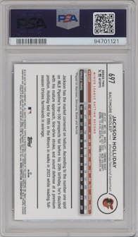 Jackson Holliday from the 2024 Topps  set featuring a Black Box parallel graded by PSA and given an overall grade of 10.