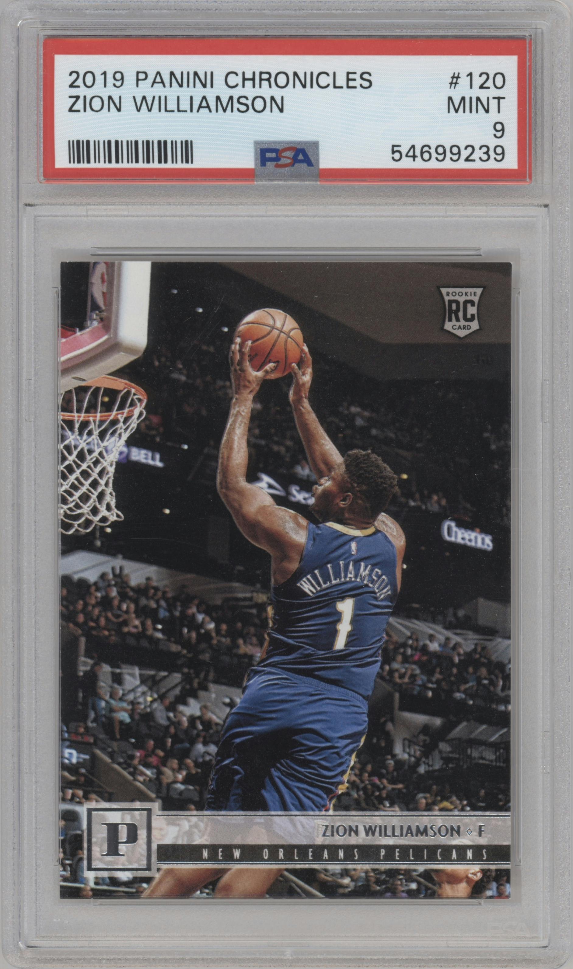 Zion Williamson from the 2019-20 Panini Chronicles  set graded by PSA and given an overall grade of 9.
