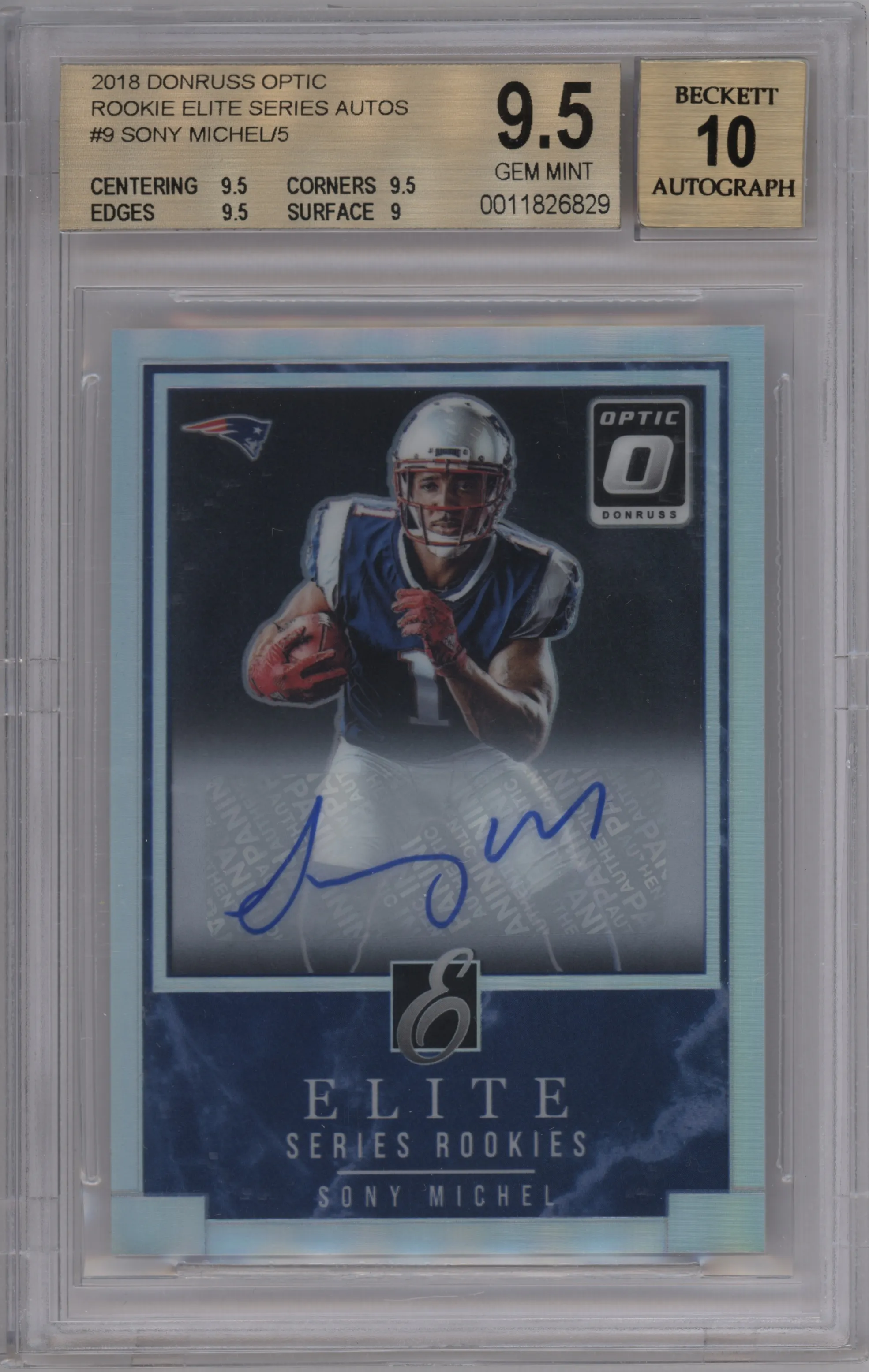 2018 Panini Donruss Optic Rke.Elite Series Auto Sony Michel #RES-SM BGS 9.5