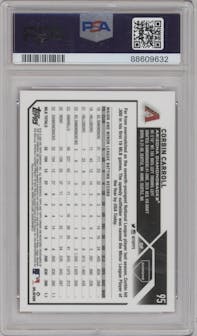 Corbin Carroll from the 2023 Topps Chrome set featuring a Pink Refractor parallel graded by PSA and given an overall grade of 10.