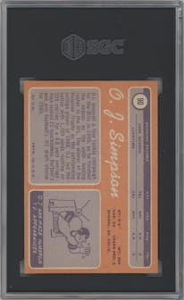 O.J. Simpson from the 1970 Topps set graded by SGC and given an overall grade of 6.5.
