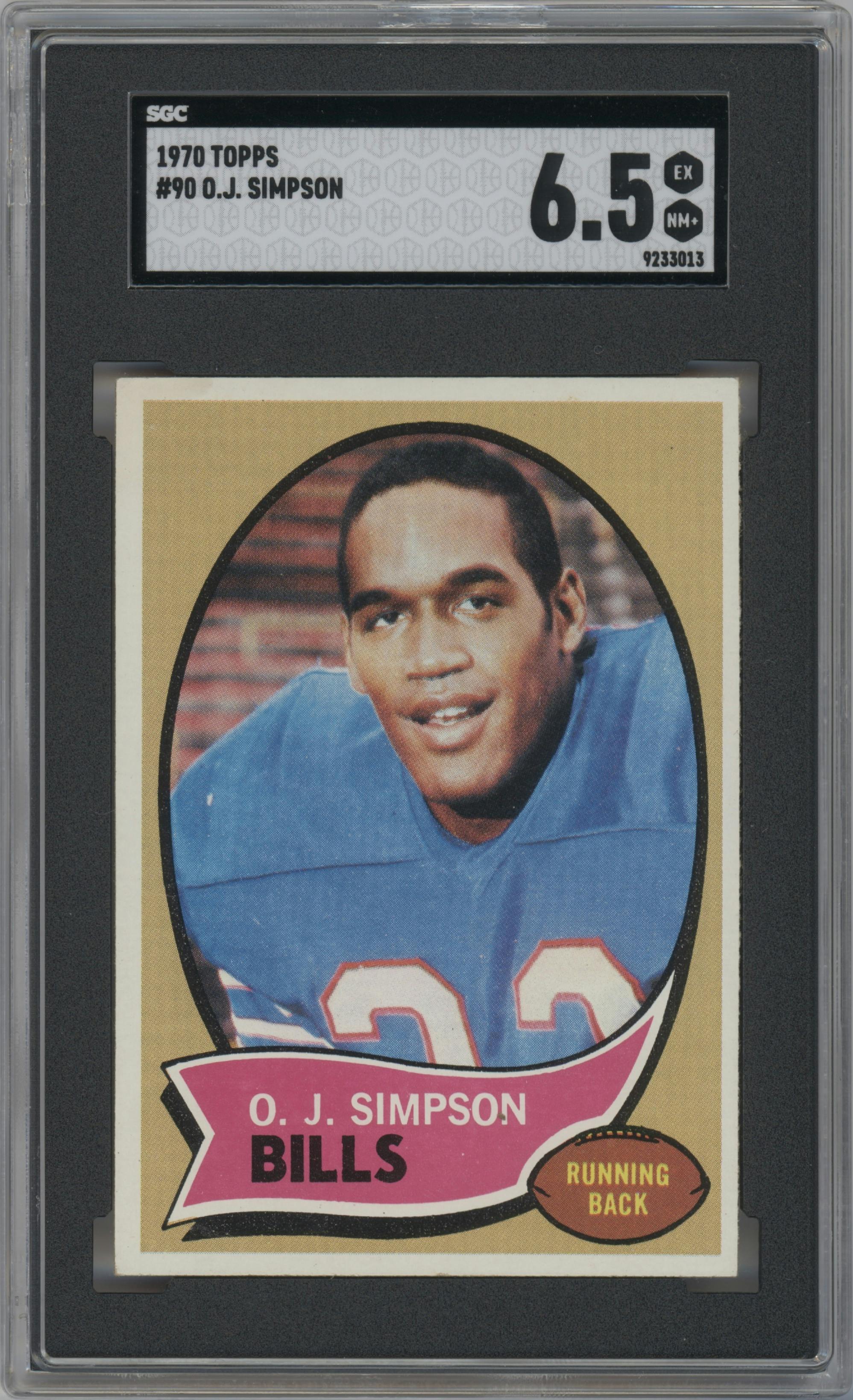 O.J. Simpson from the 1970 Topps set graded by SGC and given an overall grade of 6.5.