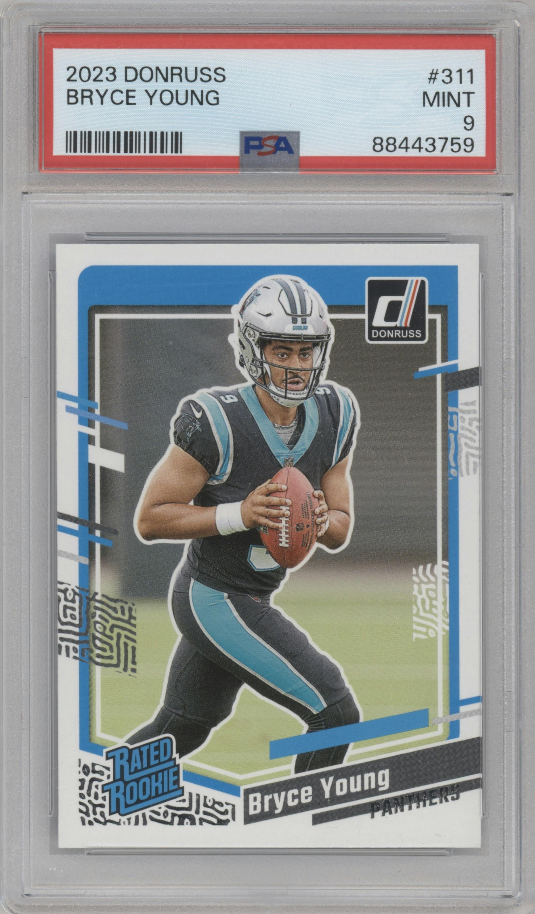 Bryce Young from the 2023 Panini Donruss set graded by PSA and given an overall grade of 9.