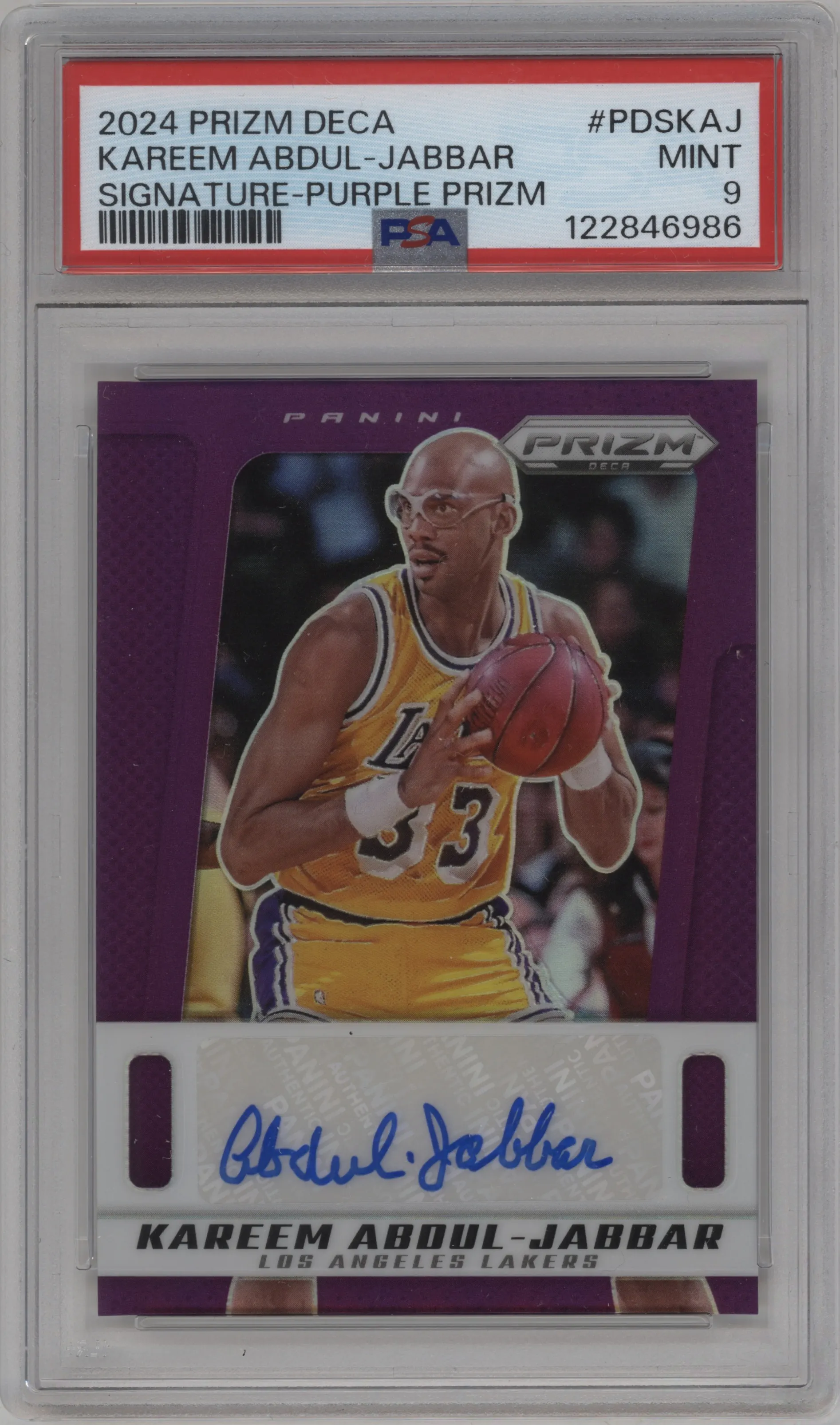 2024 Panini Prizm Deca Sig. Kareem Abdul-Jabbar Purple Prizm #PDS-KAJ PSA 9