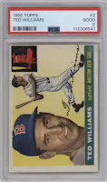 Ted Williams from the 1955 Topps set graded by PSA and given an overall grade of 2.