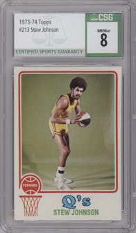 Stew Johnson from the 1973-74 Topps set graded by CSG and given an overall grade of 8.