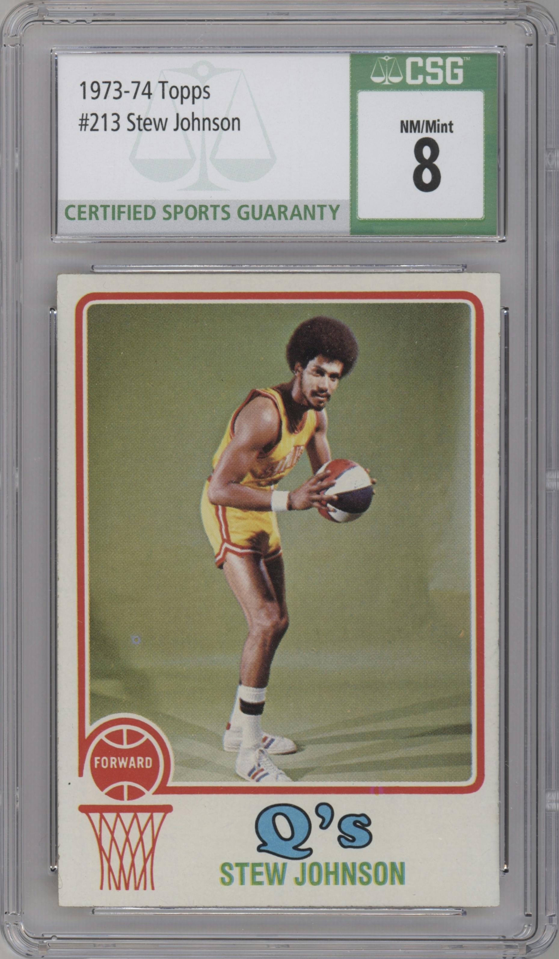 Stew Johnson from the 1973-74 Topps set graded by CSG and given an overall grade of 8.