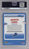Jahmyr Gibbs from the 2023 Donruss Optic set featuring a Pink parallel graded by PSA and given an overall grade of 10.