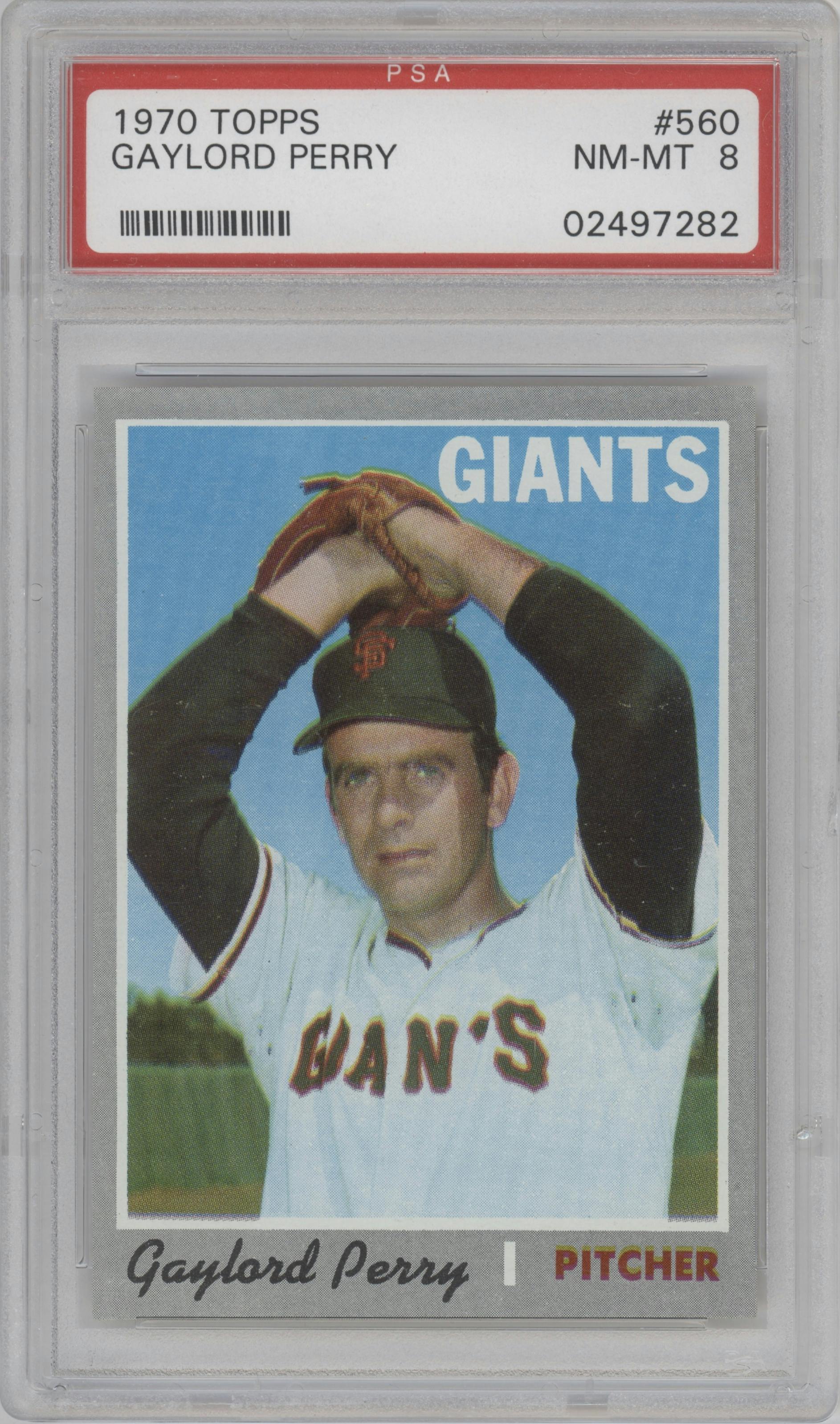 Gaylord Perry from the 1970 Topps set graded by PSA and given an overall grade of 8.