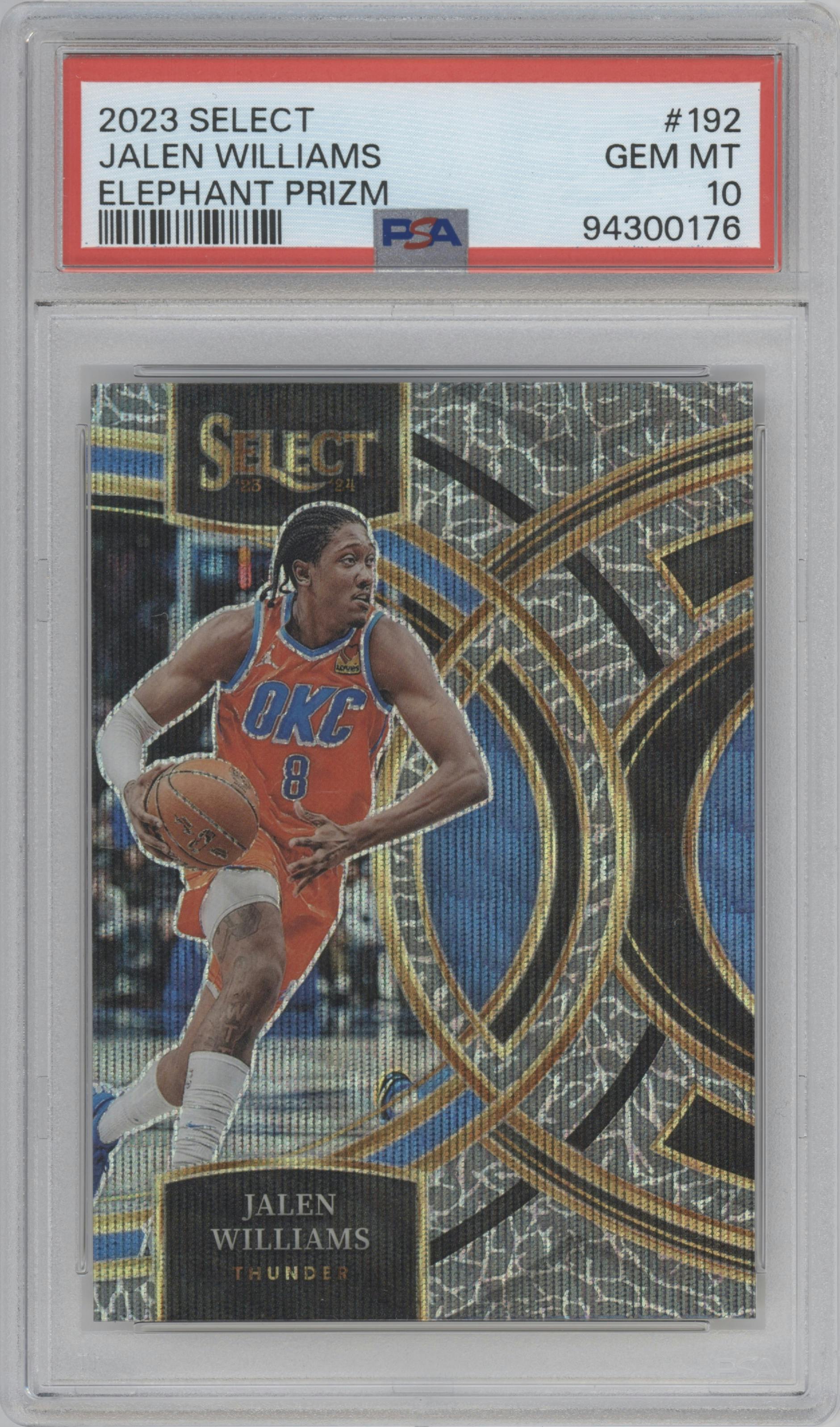Jalen Williams from the 2023-24 Panini Select  set featuring a Elephant parallel graded by PSA and given an overall grade of 10.