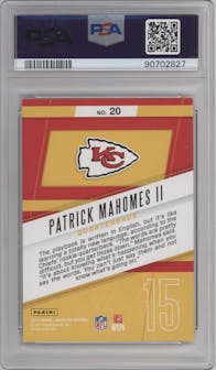 Patrick Mahomes II from the 2017 Panini Absolute set featuring a Retail parallel graded by PSA and given an overall grade of 8.