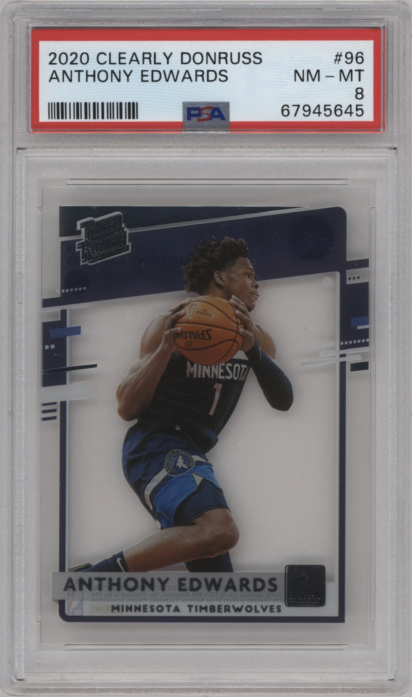 2020 Clearly Donruss Rated Rookie Anthony Edwards #96 PSA 8