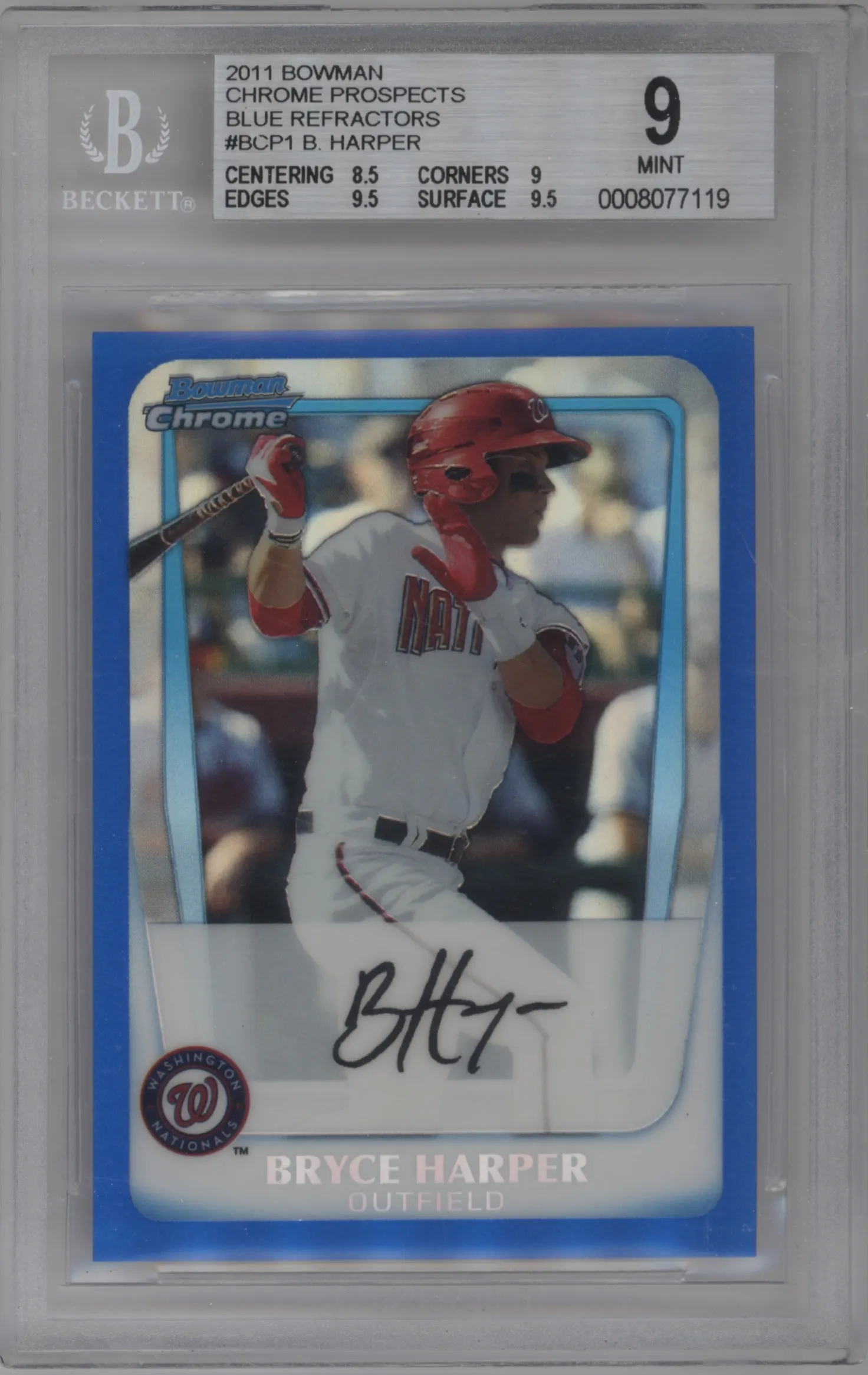 2011 Bowman Chr.Pros.Auto Bryce Harper Blue Refractors #BCP1 BGS 9