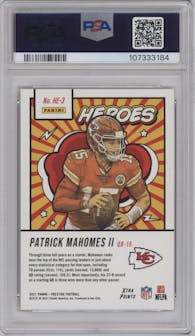Patrick Mahomes II from the 2021 Panini Prestige set featuring a Xtra Points Red parallel graded by PSA and given an overall grade of 9.