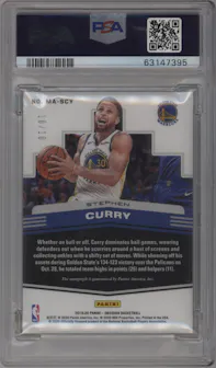 Stephen Curry from the 2019-20 Panini Obsidian set featuring a Electric Etch Yellow parallel graded by PSA and given an overall grade of 10.