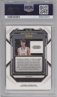 Matas Buzelis from the 2023-24 Panini Prizm Draft Picks set featuring a Silver Prizm parallel graded by PSA and given an overall grade of 10.
