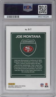 Joe Montana from the 2023 Donruss Optic set graded by PSA and given an overall grade of 9.