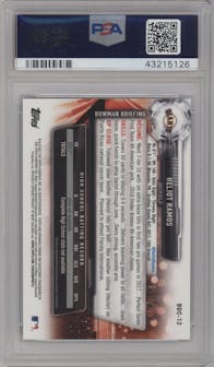 Heliot Ramos from the 2017 Bowman Draft set featuring a Bowman 70th Logo Refractor parallel graded by PSA and given an overall grade of 10.